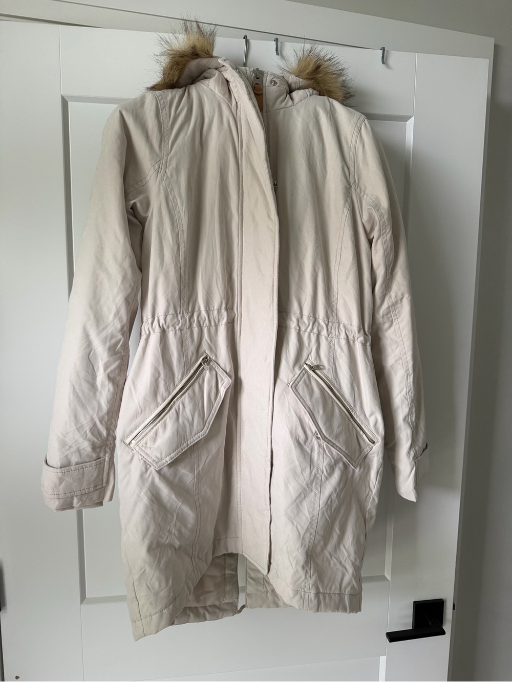 Abercrombie & Fitch Cream Hooded Parka with Faux-Fur Trim